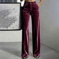 thumbnail image 2 of VBVC Women's Velvet Wide Leg Dressy Pants , Slim High Waisted Trousers For Women , Ladies' Elegant Workwear Party Bottoms with Pockets, Hot Pink , S-3XL, 2 of 8