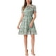 thumbnail image 2 of Vestido de gasa con volantes y mangas cortas A-Line con fruncido floral para mujer XL Verde claro, 2 of 6