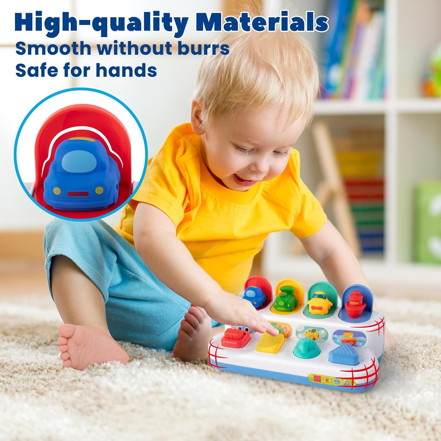 Ludolm Interactive Cause & Effect Pop Up Vehicle Toys for Toddlers 18M+, Sensory Montessori Toys for Infants , Fun Hide and Seek Play for Boy Girl