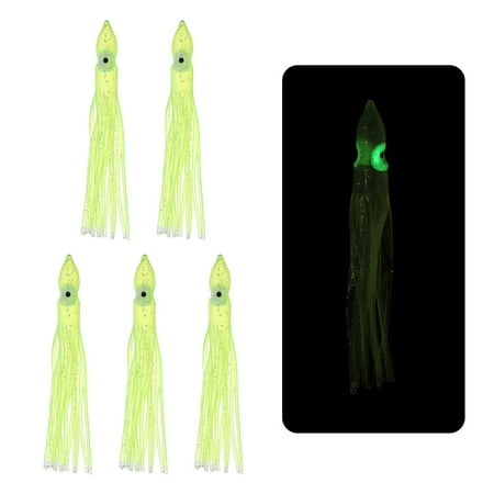 Fishing Squid Skirts Glow Soft Plastic Trolling Lures Fit for Bass Trout Salmon Saltwater Fishing Bait Fluorescent Yellow 5 Inch