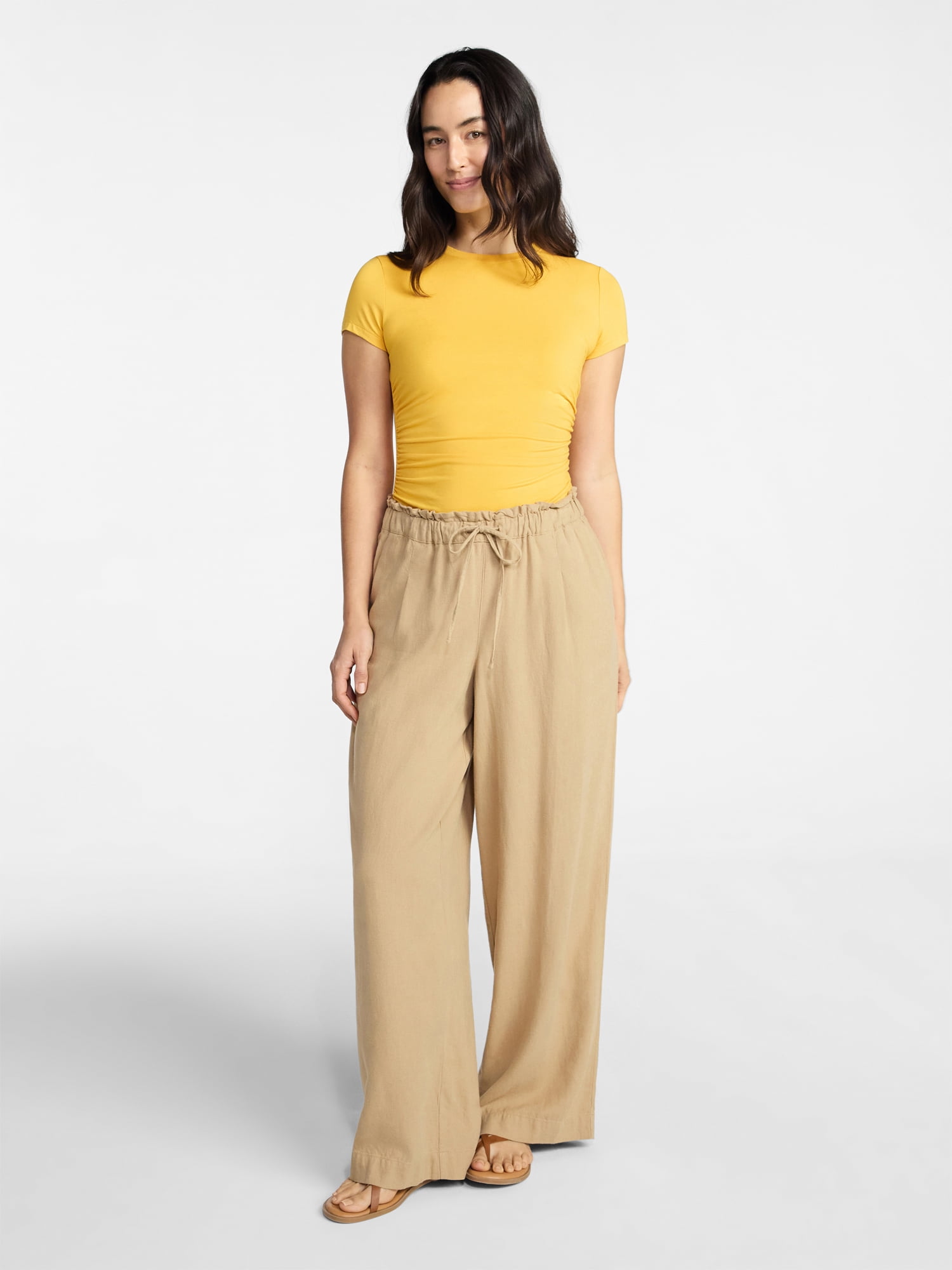 Time and Tru Women’s Ruched Tee with Short Sleeves, Sizes XS-XXXL