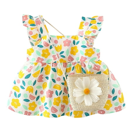 

Toddler Girl Dress Fly Sleeve Sundress Floral Print Ruffles Princess Dress Dance Party Dresses Baby Girl Clothes