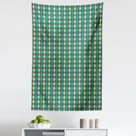 Hipster Tapestry, Argyle Pattern White Dotted Lines Vintage Traditional, Fabric Wall Hanging Decor for Bedroom Living Room Dorm, 5 Sizes, Charcoal Grey Pale Green, by Ambesonne