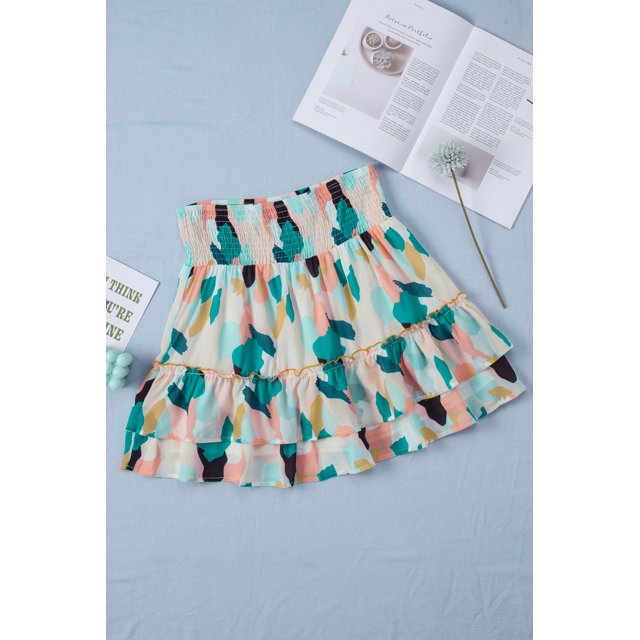 ABPHQTO Minifalda con volantes y cintura alta con estampado de lunares verdes para mujer