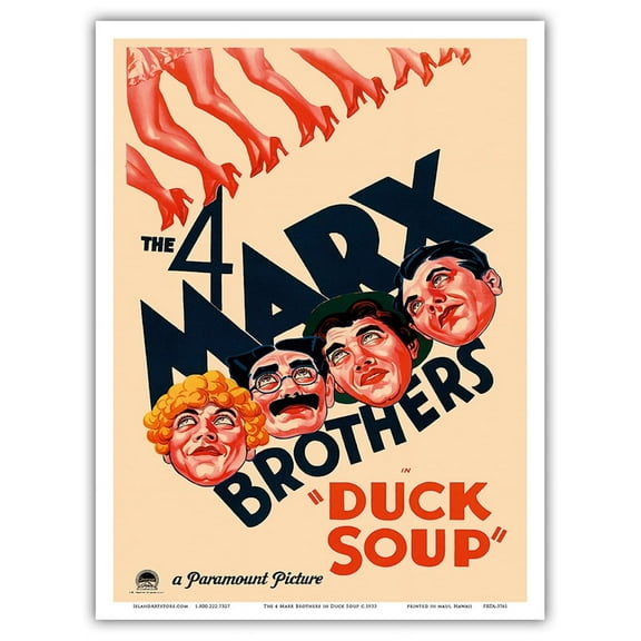 The 4 Marx Brothers in Duck Soup - Vintage Film Movie Poster c.1930s - Master Art Print (Unframed) 9in x 12in