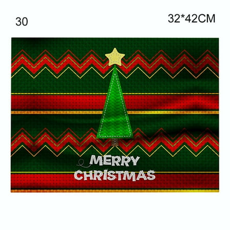 

Cotton and Linen Table Mat Christmas Elements Single Side Pattern Heat Resistant Christmas Decor for Kitchen Dining Room New