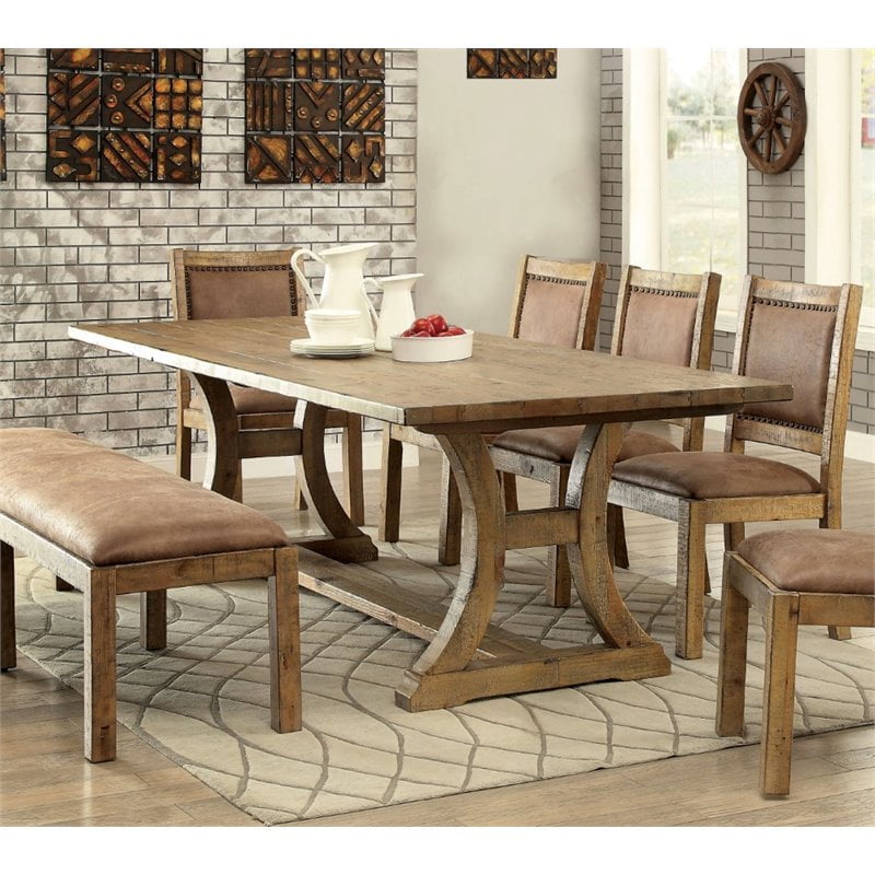 Furniture of America Liston Wood Dining Table in Rustic Pine