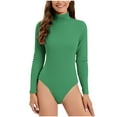thumbnail image 2 of FAKKDUK Turtleneck Bodysuit for Women Knitted Lined , Long Sleeve Bodysuit For Women Thermal Womens Turtleneck Long sleeve Women's Mock Turtle Neck Tops Bodysuit Jumpsuit, M&Green, 2 of 5