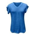 thumbnail image 7 of OSOLU Women T-Shirt Tshirts Tee Solid Color V-Neck T-Shirt Short Sleeve Tshirts Tee Loose Casual Tops Breathable Dailywear, 7 of 7