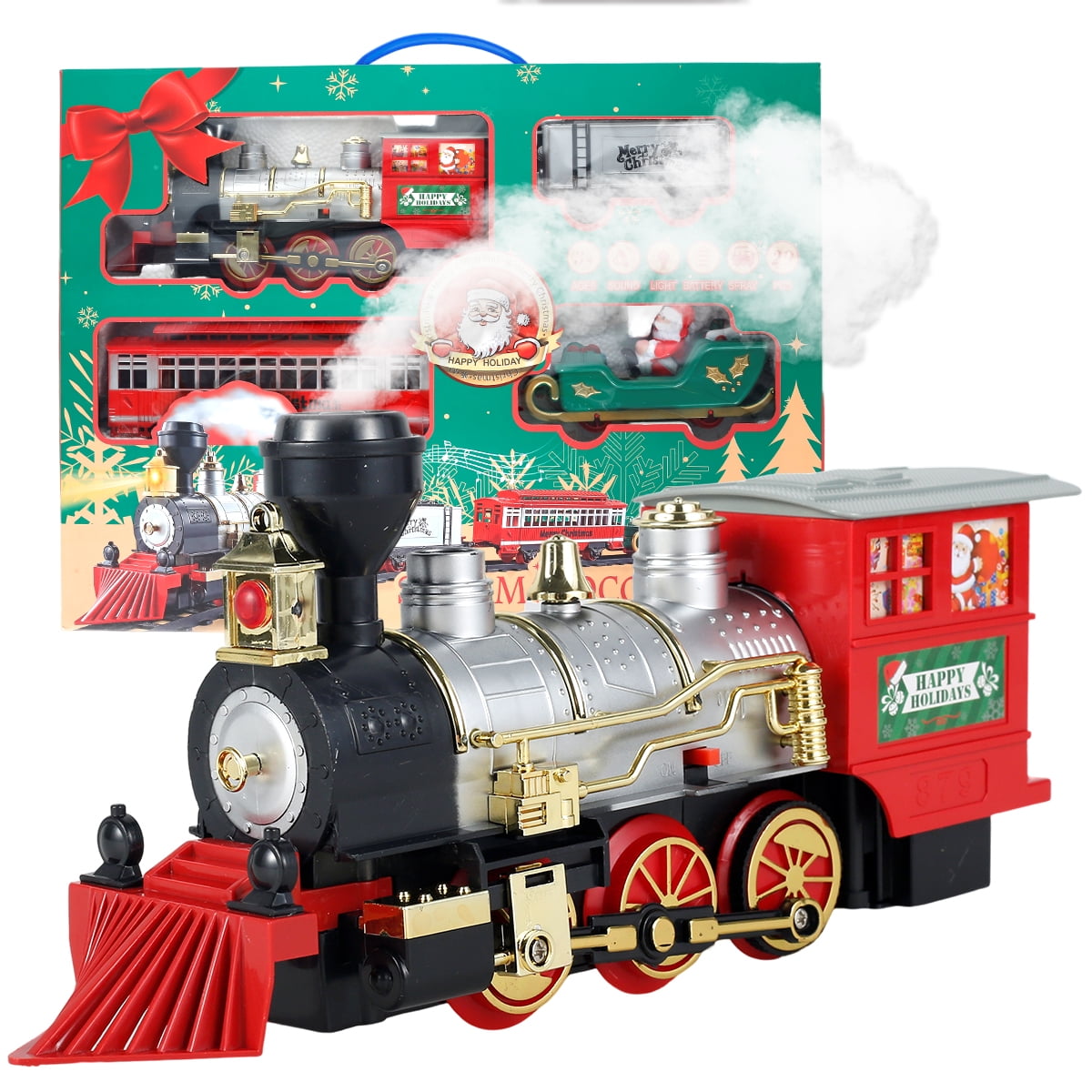 Dznils Christmas Electric Train Toy Electric Rail Car Set with Music