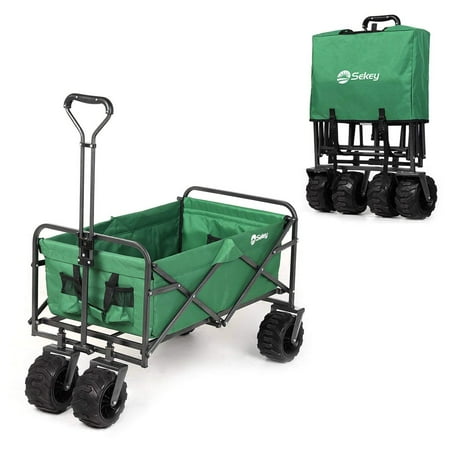 Sekey Folding Wagon Cart Collapsible Outdoor Utility Wagon Heavy Duty Beach Wagon with All-Terrain Wheels, 265 Pound Capacity,