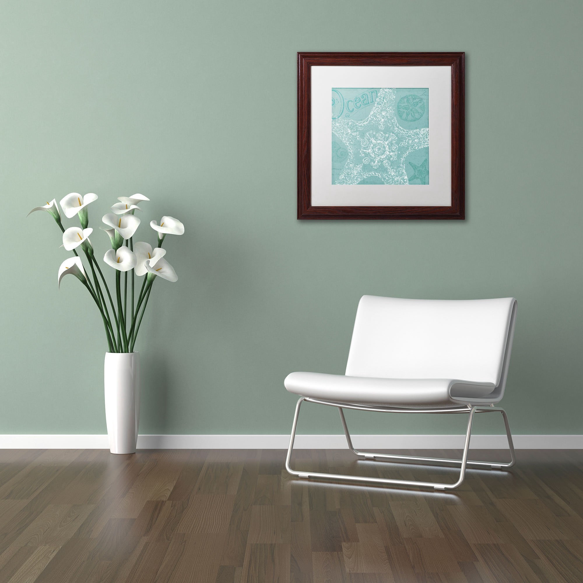 Trademark Fine Art "Aqua Treasure I" Canvas Art by Daphne Brissonnet, White Matte, Wood Frame