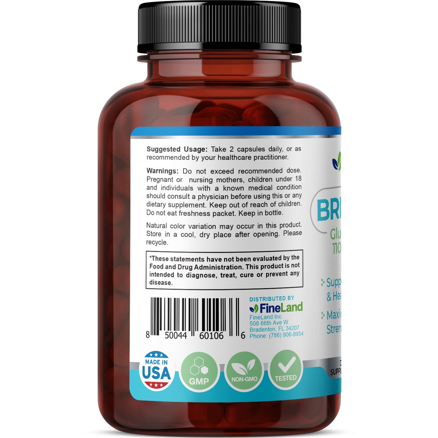 Fineland Vitamins Brightcaps Glutathione Complex Antioxidant Support 60 Capsules