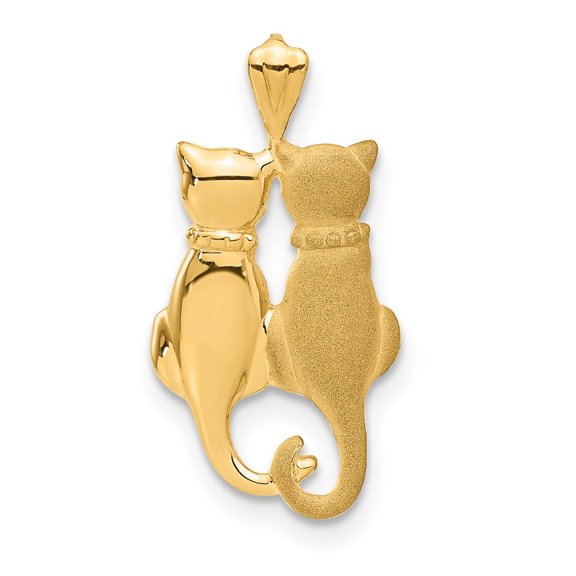 Auriga 14K Yellow Gold Satin and Cats Pendant for Women (L-24 mm,W-12 mm)