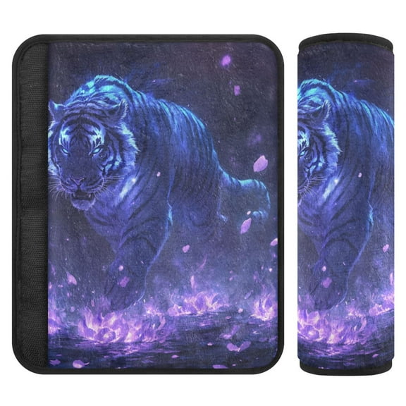 WOBOGO Giant Tiger Purple Pattern Seat Belt Cover 2 Piece Soft Comfort Driving Shoulder Pad Suitable for All Cars and Backpacks