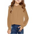 thumbnail image 1 of Penkiiy Chemises à Manches Longues Unies pour Filles Hauts Mignons Col Rond Blouses Décontractées Vêtements Col Rond 9 Ans Marron, 1 of 5