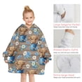 thumbnail image 6 of Brown Highland Cow Blue Bucket Flower Pattern Blanket Hoodies for Kids 6-13YR Oversize Wearable Blanket Hoodies for Boys Girls Teens, 6 of 7