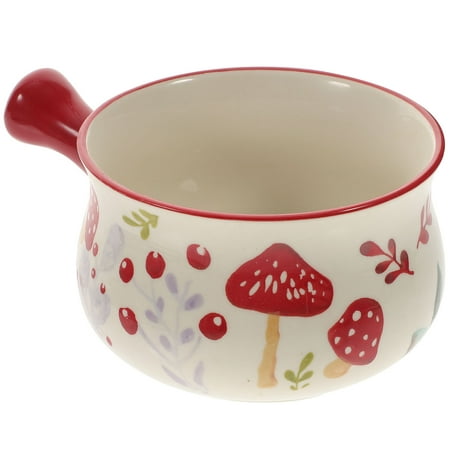 

NUOLUX Ceramic Food Bowl Cartoon Mushroom Handle Bowl Salad Bowl Fruit Bowl for Oatmeal(510ml)