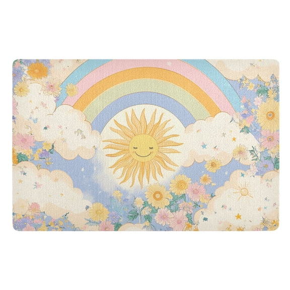 Yayeee Doormat for Indoor Entrance 32" x 20" Non Slippery Floor Rug, Purple Rainbow Clouds