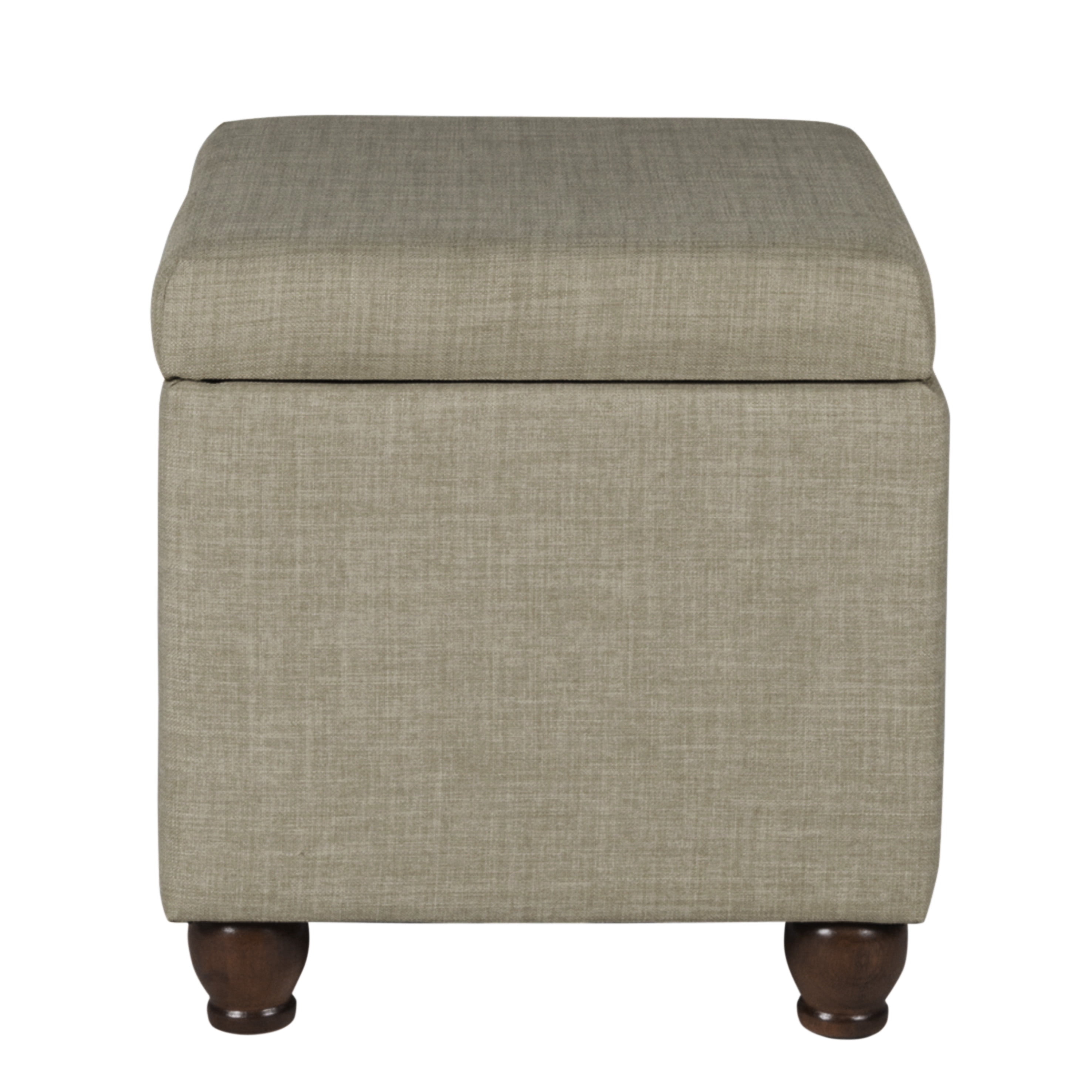 Square Fabric Upholstered Wooden Ottoman with Hidden Storage and Bun Feet, Gray and Brown- Saltoro Sherpi