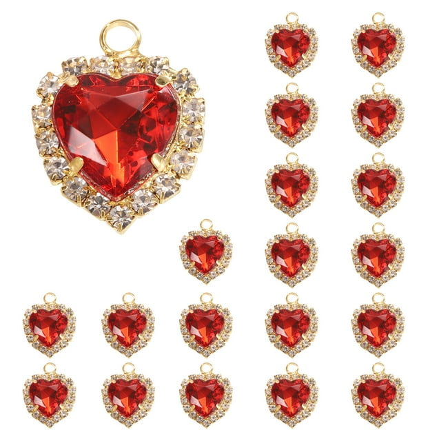 Uxcell 20 Pcs Encanto de Rhinestone en Forma de Corazón para Hacer Joyas, Rojo