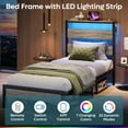 thumbnail image 3 of Bestier Twin Size Platform Bed Frame with Storage Headboard, LED Lights & USB Charging Station, Metal Bed Frame Gray, 3 of 13