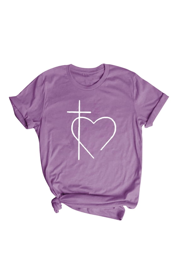 Womens Christian Heart Print T-Shirt Crewneck Top for Church & Daily Wear (Soft Premium Cotton)