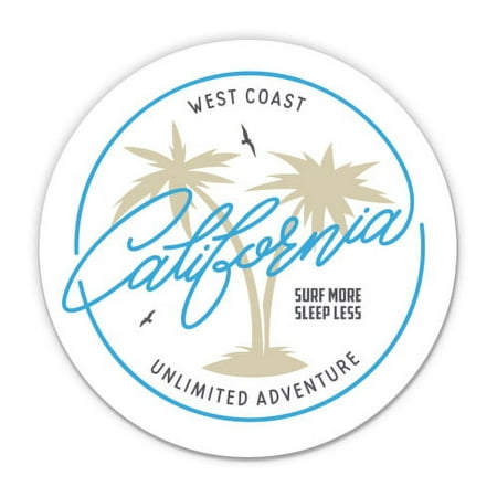 California Surf More Sleep Less - 3" Vinyl Sticker - For Car Laptop I-Pad Phone Helmet Hard Hat - Waterproof Decal