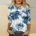 thumbnail image 1 of ICHUANYI Clearance Women's Fashion Printed Loose T-shirt 3/4 Sleeves Blouse Round Neck Casual Tops(Blue, XXL) ICHUANYI WER2023081403390, 1 of 5