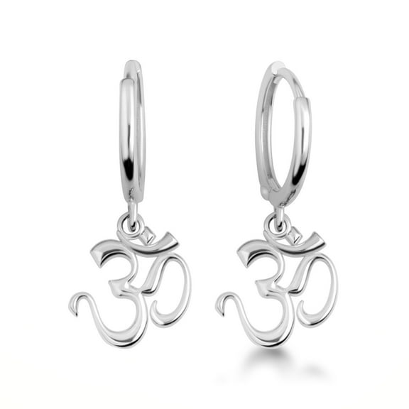 .925 Sterling Silver Spiritual Om Symbol Cuban Link Huggie Earrings