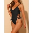 thumbnail image 2 of DARING DIVA Lace Up Criss Cross Bathing Suit XL Black, 2 of 6