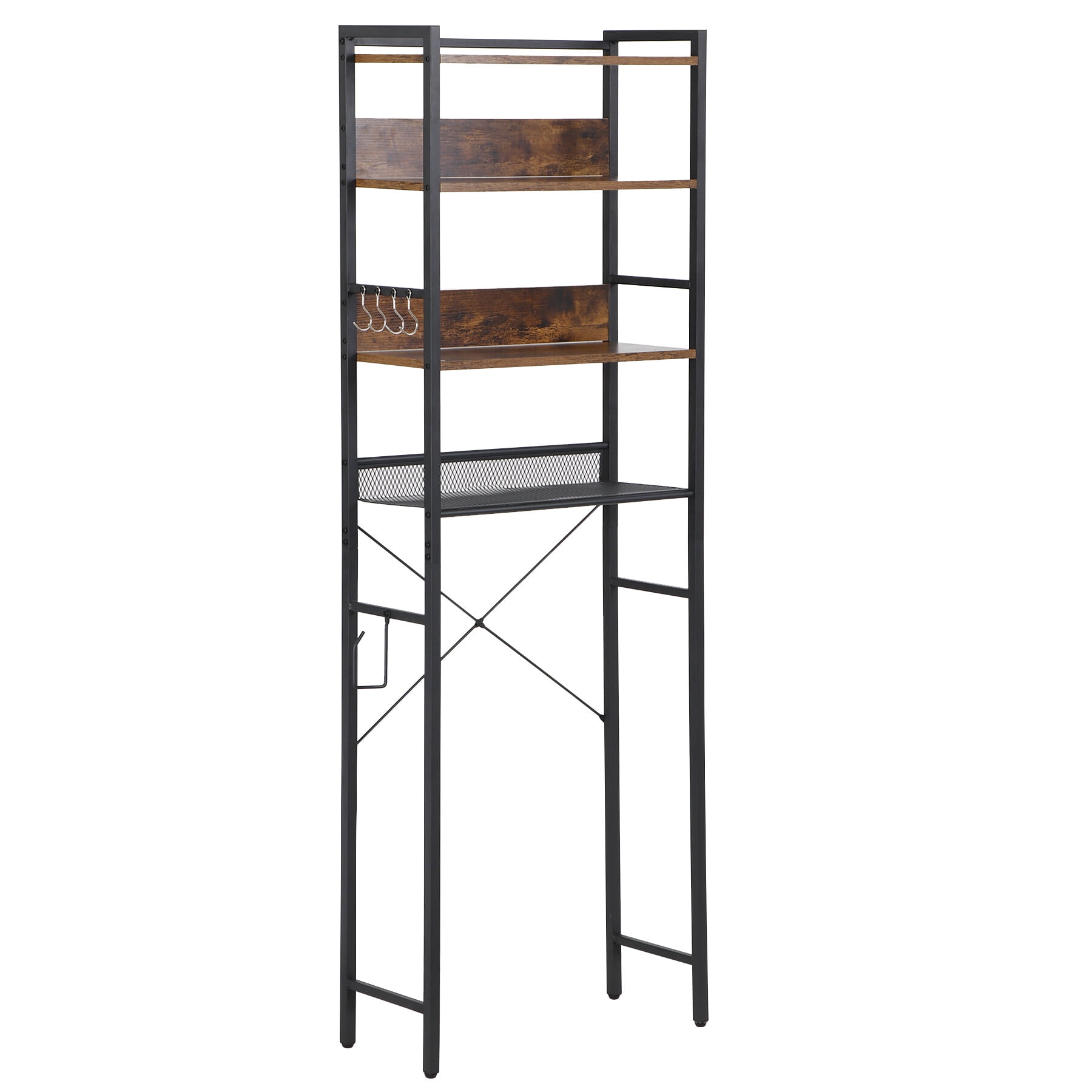 HomGarden 4-Tier over the Toilet Bathroom Storage Rack Adult Organizer Space Saver Rustic Dark Brown