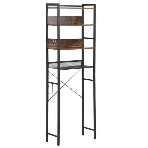 ZENSTYLE Over-the-toilet Storage Rack with Hooks Metal Frame Home Bathroom Storage Shelf Brown