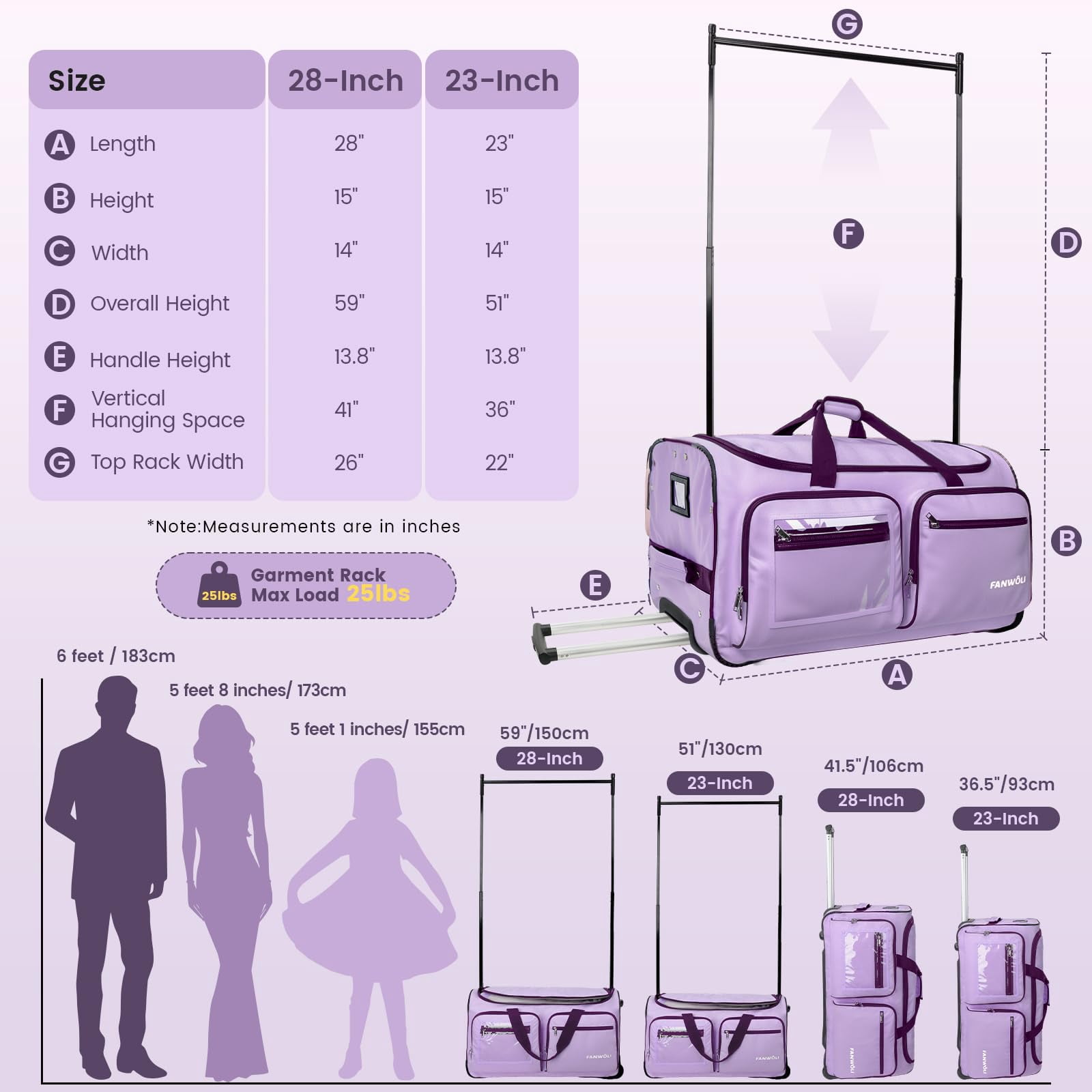 Fegat Dance Bag with Garment Rack, 23" Foldable Rolling Dance Bags Duffel Bag with Privacy Cover, Costume Suitcase for Dancers Shows Athletes