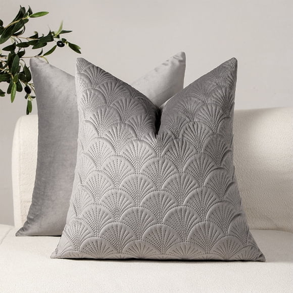 Birdeem Velvet Pillow Covers,Soft Velvet Throw Pillow Cover Decorative Fan Texture Accent Pillow Case Smooth Cushion Stripe Pillowcase for Car Bed Bedroom Couch 20X20 Inch,Gray