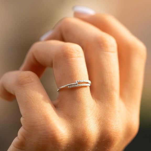 vylahjewellery Pave Round Cut Wedding Gift Ring for Her Elegant Double Row Sterling Silver Engagement Rings Elegant Moissanite Diamond Anniversary Ring