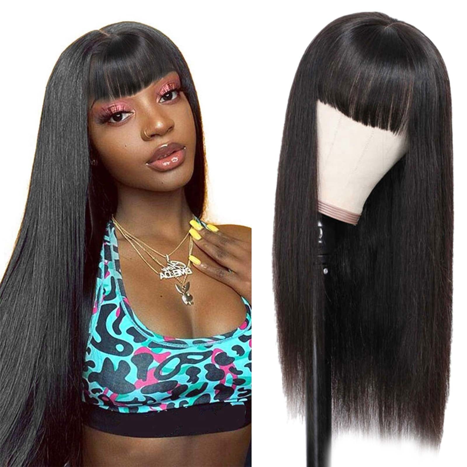 Wigs European And American Fashion Wig Female Bangs Dyed Long Straight Hair  Does Not Need Hairdresser To Install Wear Qi 