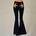thumbnail image 2 of Levmjia Women Flared Pants Jeans Long Stretch Denim Pants High Waist Retro Star Patches Casual for Daily Wear Comfortable Fit Sizes S-XL, 2 of 9