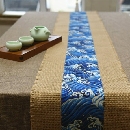 

Table Runner Vintage Fabric Jute Tablecloth Woven Anti Slip Burlap Table Runner-H-30x180cm(12x71inch)