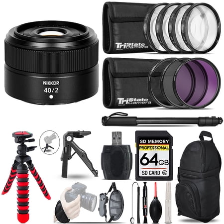 Nikon NIKKOR Z 40mm f/2 Lens + MACRO UV-CPL-FLD Filter + Monopad - 64GB Accessory Kit