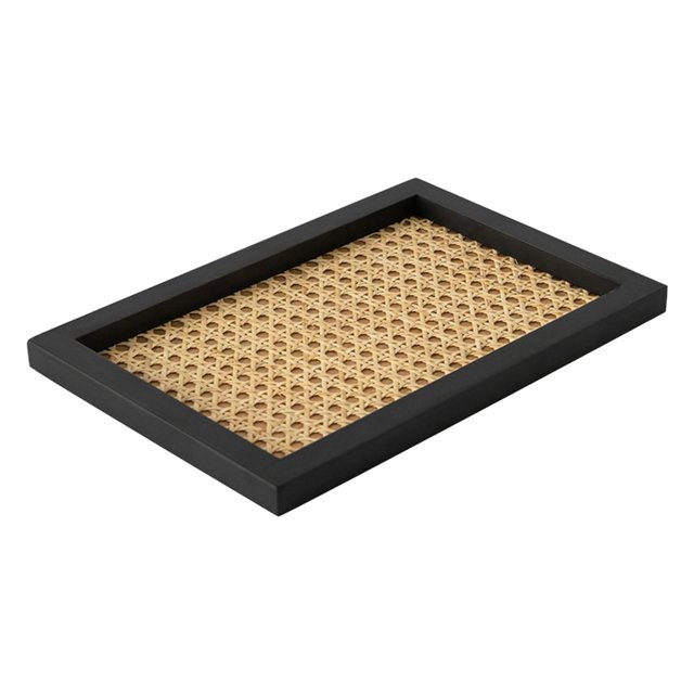 Bandeja de ratán para servir, centro de , portavelas cosmético, bandeja de maquillaje, bandeja decorativa para Perfume, de ojos, collar de rectángulo negro Gloria Bandeja de servir