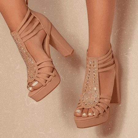 

Glitter Chunky Heeled Sandals Trendy Faux Leather Sandals Women‘s Fashion Sandals For Work & Party