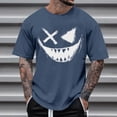 thumbnail image 1 of Blusas y camisas de manga corta con cuello redondo para hombre, blusas casuales de verano a la moda con cuello redondo y estampado para hombre., 1 of 4
