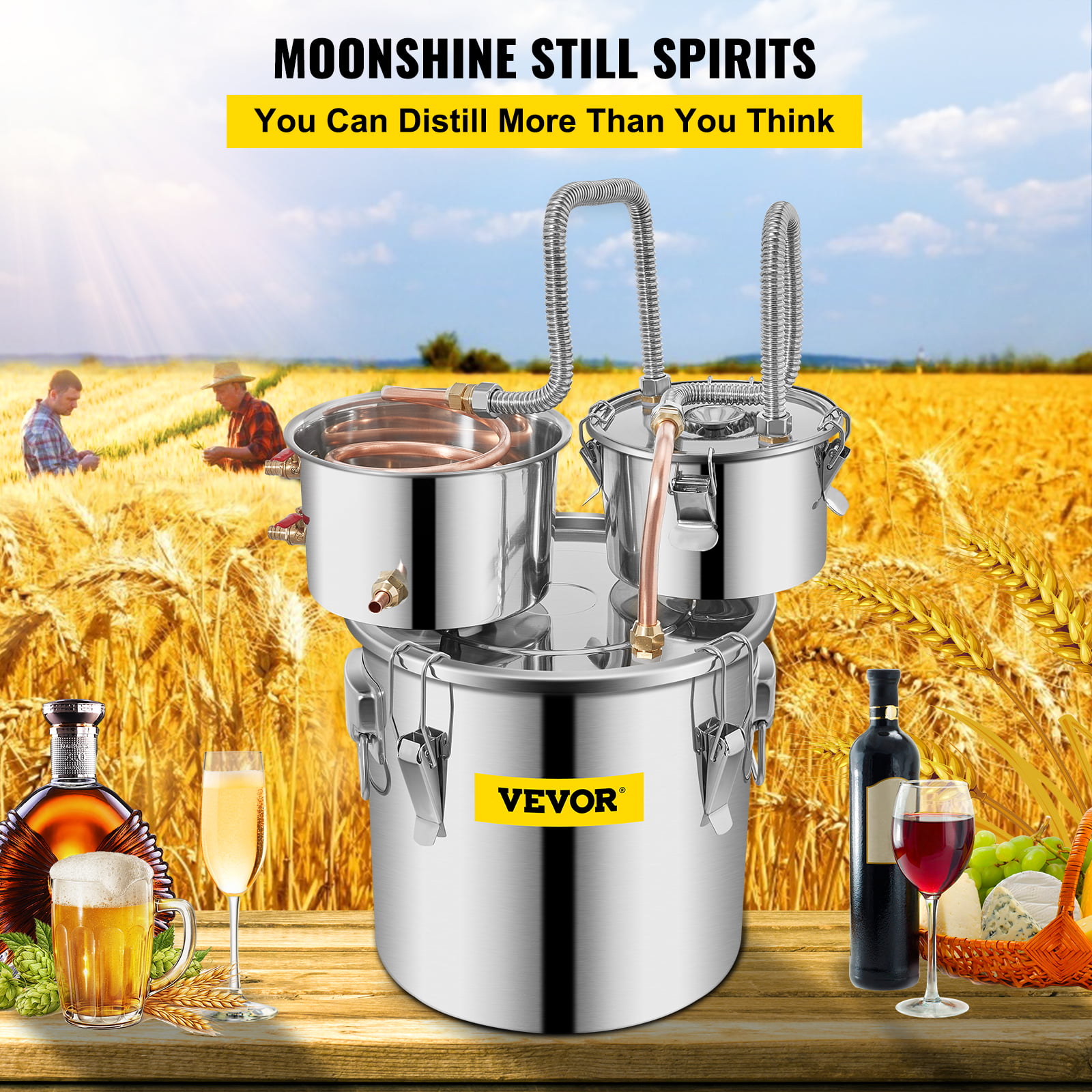 3/6/9Gal 2Pot Alcohol Distiller Water Wine Moonshine Stainless Still Boiler Kit 