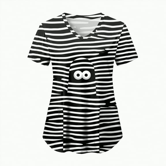 Godom Halloween Shirts for Women Basic Print Graphic T Shirt Fall Halloween Party Tee Tops
