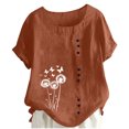 thumbnail image 2 of QUNYINEY Cotton Tshirts Women Floral Summer Short Sleeve Tunic Tops Crew Neck Loose Fit Pullover Casual Button Shirts, 2 of 6