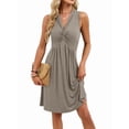 thumbnail image 2 of Women'S Twist Front V Neck Ruffle Summer Dress Elegant Sleeveless Club Party Tunic Bodycon Mini Dresses Brown S, 2 of 9