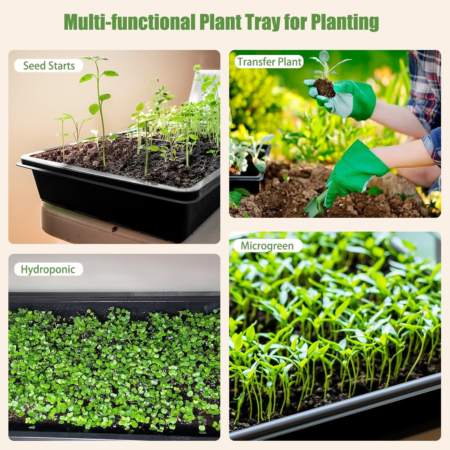 10 Pcs Seed Starter Tray Kit 1014 Seed Starting Trays Square Seedling Plant Tray Planting Sturdy Microgreens Growing Trays Reusable Germination Tray Indoors No Holes, 14x11x2.5In