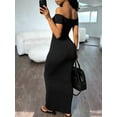 thumbnail image 3 of Womens Black Off The Shoulder Ruched Bodycon Midi Dress, 3 of 5