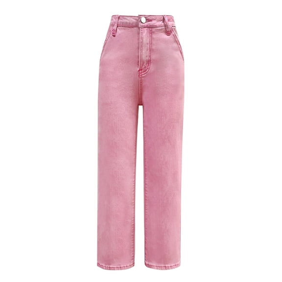 JLMSPLWG Kids Preppy Jeans Gradient Pink Girls Aesthetic Denim Jeans with Pockets Gradient Cute Soft Denim Straight High Waist Denim Pants Girl Clothes